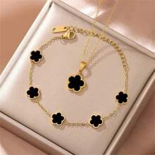 1 Set Exquisite Lucky Clover Jewelry Set - 18K Gold Plated, Acrylic Mosaic, 304L Stainless Steel Flower Bracelet And Pendant Necklace Set, Ideal Gift For Girls And Friends, Fashion Accessory Suitable For Any Occasion Valentines