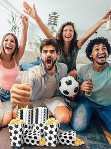 10pcs/Set Football Pattern Popcorn Box, Paper Popcorn Bucket For Sports Themed Birthday Party Decoration Packaging Box - Black and White - View 4