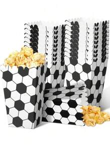 10pcs/Set Football Pattern Popcorn Box, Paper Popcorn Bucket For Sports Themed Birthday Party Decoration Packaging Box - Black and White - View 7