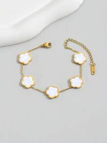 LIEBEIRIS 1 件 18K 镀金不锈钢五角星花手链女士情人节礼物 - 白色 - 查看 2