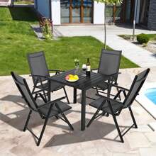 Set Of 2 Aluminum Garden Chairs, High-Backed, Foldable With 7-Way Adjustable Backrest, Up To 120 Kg, Lightweight Aluminum Garden Chairs, Balcony Chairs, Dining Room Chairs, Camping Chairs For Outdoors - Black - View 6