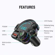 Bộ phát FM trên ô tô Type C QC3.0 PD 20W Sạc nhanh Bộ sạc ô tô USB kép Hỗ trợ thẻ TF Ổ đĩa flash USB Máy nghe nhạc MP3 Bộ dụng cụ rảnh tay không dây trên ô tô - màu đen - Xem 7