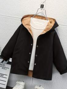 Reversible Hooded Windbreaker Jacket For Tween Boys, Casual Double-Sided Outerwear For 4-7 Years Old, Suitable For Outdoor Activities - Khaki - View 5