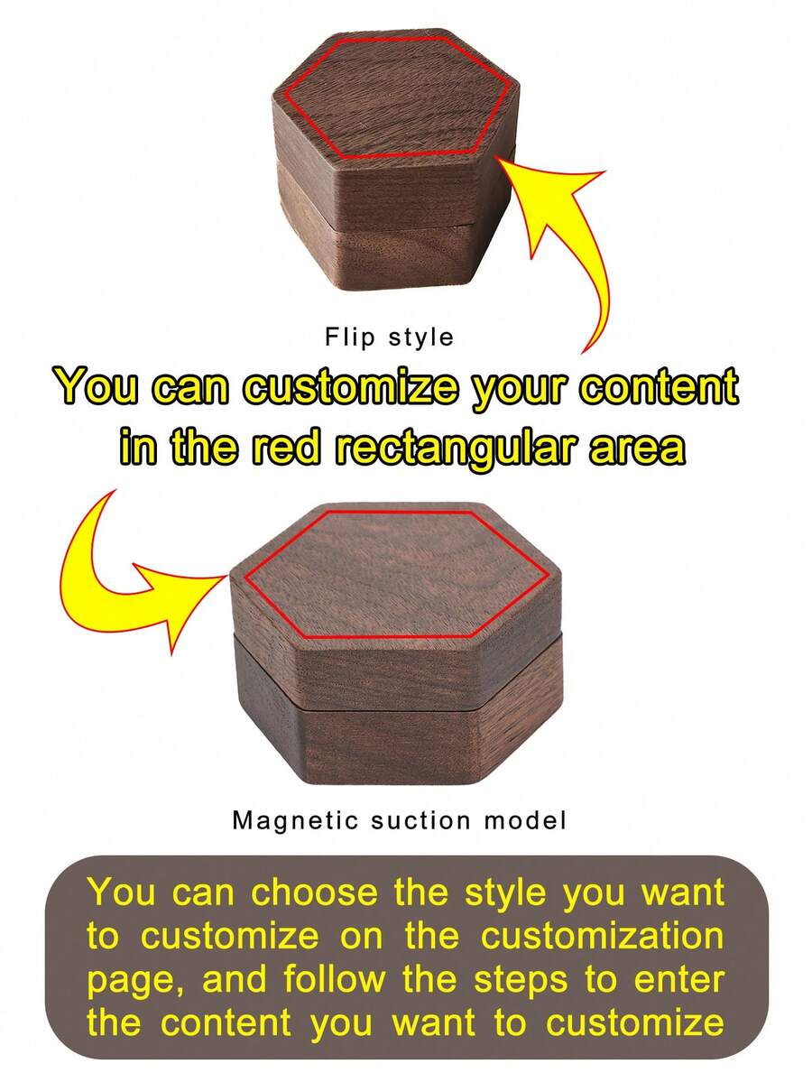 Hộp đựng trang sức mini hình lục giác bằng gỗ óc chó tùy chỉnh 1 chiếc, thiết kế từ tính, phong cách cổ điển sang trọng nhẹ nhàng, hộp đựng nhẫn cầu hôn, cũng thích hợp để cất giữ nhẫn, hoa tai và mặt dây chuyền - màu nâu - Xem 1