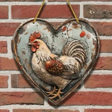 1 pieza Señal de madera plana en 2D de pollo (8 pulgadas x 8 pulgadas), regalo divertido para amigos, señal vintage, señal de madera retro, señal con forma de corazón, señal de granja de estilo rústico, adecuada para jardín, cueva de hombre, bar, club, decoración de pared de granja, decoración del hogar, decoración exterior, sin cuerda dorada incluida - Multicolor - Ver 3
