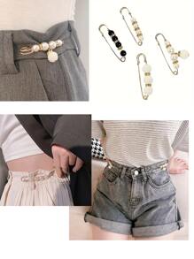 6/12/18/20 Stücke Kunstperlen Taillenknöpfe, süße Broschen, Kunstperlen Broschen, einstellbare Hosen Knöpfe, Legierung Hosen Taillenclips, einstellbare Kleidung Straffzieher, Multi-Größe, Mode Accessoires - Weiss - Übersicht 3