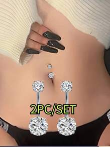 2pcs/Set 14g Surgical Steel Cz Gemstone Small Belly Button Ring, Silver Men's And Women's Navel Rings Are Suitable For Wearing In Any Occasion - Antique Silver - View 12