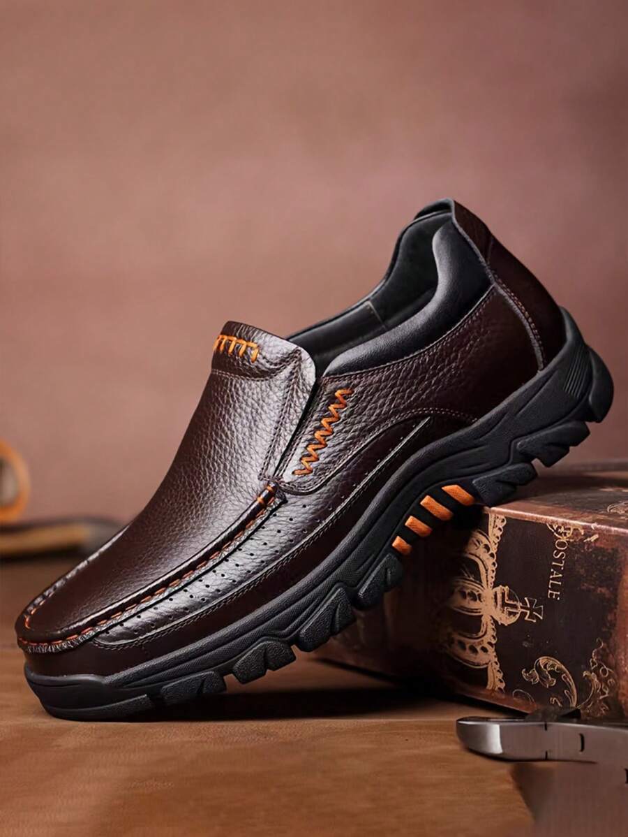 Men's Dress Shoes Durable Non-Slip Oxford Shoes Formal Shoes For Wedding Business Party, Middle Aged Men's Footwear - 棕色 - 查看 1