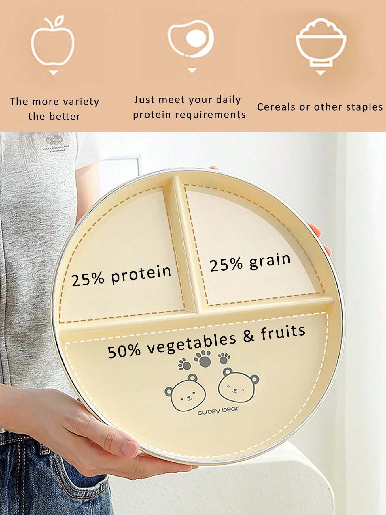 Pet Little Bear Cartoon Unbreakable Divided Plates For Kids Adults