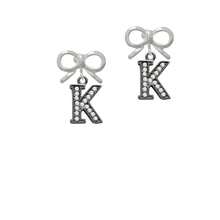 Delight Jewelry Crystal Black Initial - K - Beaded Border - Crystal Clip On Earrings - 銀色弓 - 查看 1
