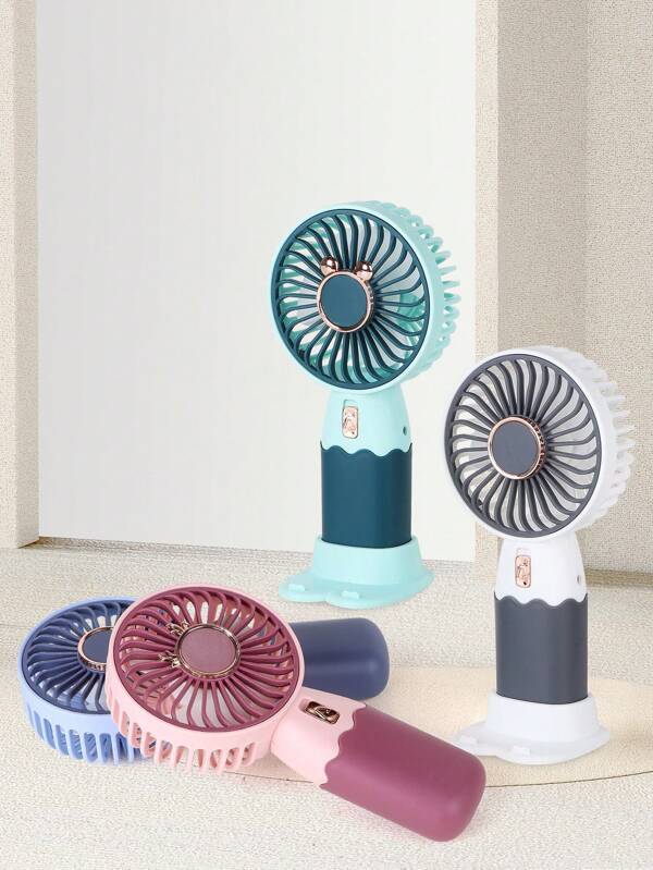 AOYI 1 pieza Ventilador portátil de mano operado con batería, de diseño electroplateado minimalista, incluye cable de carga USB y función de soporte para teléfono móvil