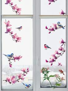 1pc Simple Branch, Bird, And Flower Wall Sticker For Home Decor, Electrostatic Glass & Window Sticky, Self-Adhesive Waterproof Decal Vinyl Decal,For Bedroom Decor,Room Decor Items,For Halloween Decor,Fall Decor,Classroom Decorations,Removable Sticker - Multicolor - View 6