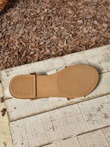 Dép đế bằng co giãn chéo mắt cá chân màu be dáng rộng cho nữ, nhẹ, thời trang sang trọng, đa năng, phù hợp cho mùa xuân/hè, bãi biển, ngày lễ, phong cách Bohemian cổ điển, thiết kế tối giản kiểu Pháp - Màu be - Xem 7