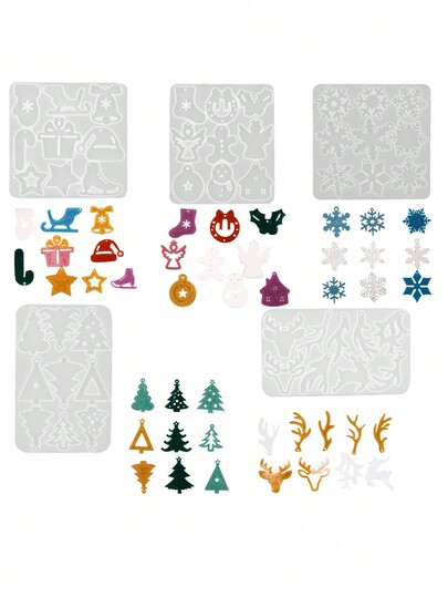 1pc Resin Earring Mold, Christmas Resin Mold, Christmas Tree Snowflake Elk Silicone Jewelry Pendant Mold, Unique Epoxy Resin Mold, Suitable For DIY Jewelry Earrings, Resin Art Craft Keychain Decoration Gifts