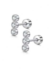 CIZME 2 piezas Pendientes de cartílago con circonita cúbica y ópalo plateado, anillos para el labio, joyería de piercing para cartílago/trago/hélice/concha, pendientes de cartílago/trago/hélice de acero inoxidable para mujer, pendiente de cartílago de 16G, pendientes de hélice con respaldo plano para cartílago, concha, joyería de piercing para mujer, pendientes de trago de 16G para mujer, pendientes de cartílago con respaldo plano de acero inoxidable, pendientes de botón con respaldo plano para labrete, concha, hélice, cartílago, trago, joyería de piercing