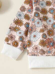 嬰兒/幼兒小雞印花長袖運動服和褲子套裝，適用於秋冬季節 - 杏色 - 查看 3