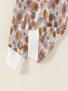 嬰兒/幼兒小雞印花長袖運動服和褲子套裝，適用於秋冬季節 - 杏色 - 查看 6