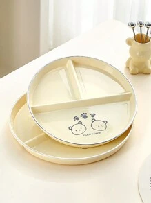 Pet Little Bear Cartoon Unbreakable Divided Plates For Kids Adults, Dishwasher & Microwave Safe Compartment Plates, Lightweight Reusable Plastic Portion Control Plates, And Healthy,Kitchen,Christmas Gift