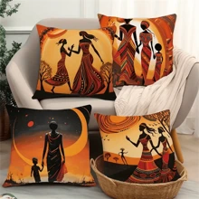 4pcs, African Woman Throw Pillow Cover, Sofa Chair Decoration, 100% Polyester Peach Skin Velvet, Double-Sided Printed Cushion Cover, Throw Pillow Cover, Home Decoration (17.71''x17.71''/45cm*45cm)
