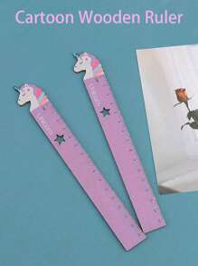 1pc Cute Cartoon Shaped Wooden Ruler With Star And Moon Patterns, Office And Study Tool For Drawing And Measuring, 15cm/5.9in Back To School