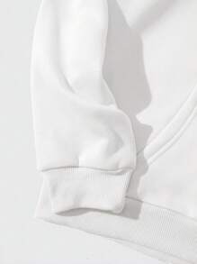 Sudadera con capucha para hombre con estampado floral y eslogan, bolsillo canguro y cordón de ajuste - Blanco - Ver 5