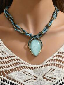 1 pieza Collar de piedra ojo de gato vintage de estilo bohemio para suéter