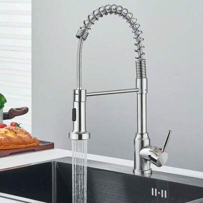 Spring Kitchen Sink Faucet Solid Brass Single Handle Pull Down Sprayer Mixer Tap