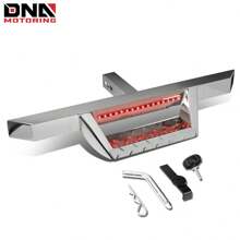 2" Tow Trailer Receiver Chrome Hitch Step Bar Bumper Guard W/Led Brake Light - Silver - View 2