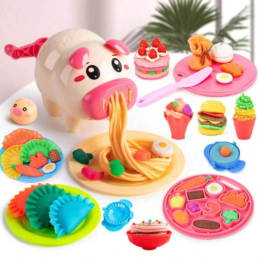 Cartoon Cute Pig Noodle Maker & Clay Dough Set, Play Dough Machine Clay