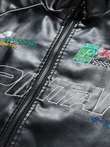 男士长袖印花PU皮夹克，适合秋季，朋克风 - 黑色 - 查看 4