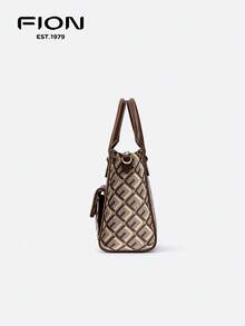 FION Large Capacity Tote Jacquard With Leather Women's Handbag  Color Oil Painting Crossbody Bag FAAFAMV002BRNCMLZZ - Maroon - View 6