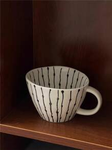 CMYD Studio 1pc 350ML Hand-Painted Ceramic Mug, Short And Fat Irregularly Dotted Coffee Cup, Suitable For Breakfast, Milk, Latte, Coffee, Striped Mug Cup Back To School