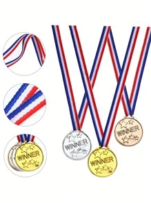 10pcs Gold Plastic Medals, Award Medals For Winners, Suitable For Parties, Games, Sports, Costumes, Athletics, Commemorative,Christmas
