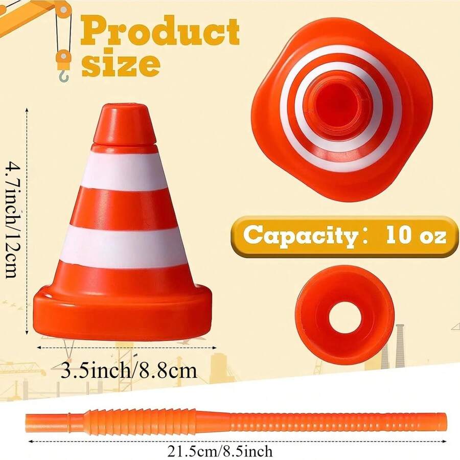 4 Pcs Party Race Cups Set For Construction Traffic Theme Racing Car, Construction Cone Cups With