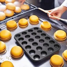 1pc Carbon Steel Muffin Pan, 24 Cups Non-Stick Mini Cake Baking Tray - Black - View 8