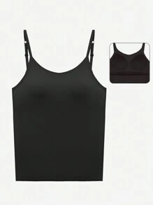 Camisola negra sin espalda con almohadilla incorporada para sujetador para mujeres, versión larga