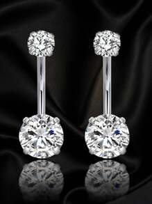 2pcs/Set 14g Surgical Steel Cz Gemstone Small Belly Button Ring, Silver Men's And Women's Navel Rings Are Suitable For Wearing In Any Occasion - Antique Silver - View 13