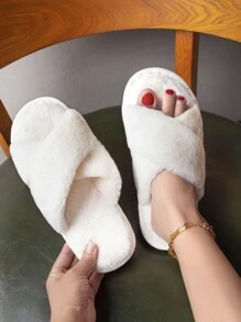 Pantuflas cruzadas esponjosas, pantuflas de mujer de estilo coreano con suela gruesa y antideslizante, adecuadas para primavera y otoño - Blanco - Ver 4