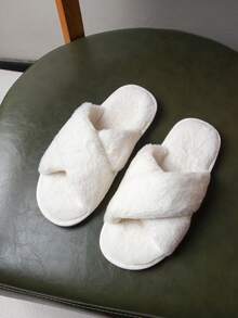 Pantuflas cruzadas esponjosas, pantuflas de mujer de estilo coreano con suela gruesa y antideslizante, adecuadas para primavera y otoño - Blanco - Ver 5