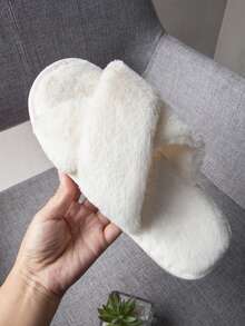 Pantuflas cruzadas esponjosas, pantuflas de mujer de estilo coreano con suela gruesa y antideslizante, adecuadas para primavera y otoño - Blanco - Ver 9