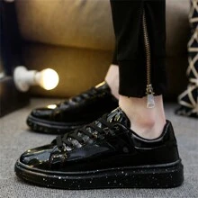 2025 New Arrival Men's Fancy Summer Shoes, Thick Sole Ultra-Light Platform, Mirror Surface Glitter Sequins Black Casual Sneakers, Suitable For Street, Party, Gym, Outdoor, Valentine's Day - Black - View 6