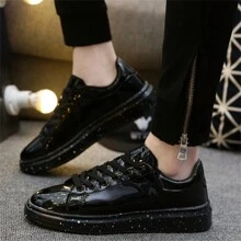 2025 New Arrival Men's Fancy Summer Shoes, Thick Sole Ultra-Light Platform, Mirror Surface Glitter Sequins Black Casual Sneakers, Suitable For Street, Party, Gym, Outdoor, Valentine's Day - Black - View 7