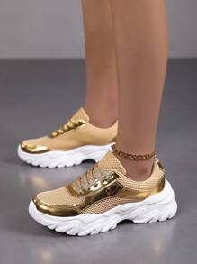 2024 Summer Women's Mesh Shoes - Fashionable, Versatile, Shiny Finish, Lightweight, Comfortable, Breathable, Thin Sole Sneakers