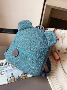 1pc Customizable Embroidered Cartoon Plush Backpack With Personalized Name, Cute Teddy Bear Shape, New Arrival Student Bag. Cartoon Zipper Bag, Lightweight Design, Girls' Backpack, For Office, Commuting And School. Plush Portable, Multifunction, Versatile, Functional, Practical, For Graduation, For Christmas, For Winter, For Fall/Autumn, For School, For Outdoors/Outings/Travel/Hiking/Stadium/Sports/Climbing,New Year Glamour - Blue - View 5