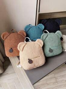 1pc Customizable Embroidered Cartoon Plush Backpack With Personalized Name, Cute Teddy Bear Shape, New Arrival Student Bag. Cartoon Zipper Bag, Lightweight Design, Girls' Backpack, For Office, Commuting And School. Plush Portable, Multifunction, Versatile, Functional, Practical, For Graduation, For Christmas, For Winter, For Fall/Autumn, For School, For Outdoors/Outings/Travel/Hiking/Stadium/Sports/Climbing,New Year Glamour - Blue - View 4
