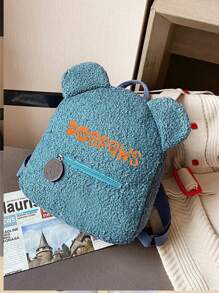 1pc Customizable Embroidered Cartoon Plush Backpack With Personalized Name, Cute Teddy Bear Shape, New Arrival Student Bag. Cartoon Zipper Bag, Lightweight Design, Girls' Backpack, For Office, Commuting And School. Plush Portable, Multifunction, Versatile, Functional, Practical, For Graduation, For Christmas, For Winter, For Fall/Autumn, For School, For Outdoors/Outings/Travel/Hiking/Stadium/Sports/Climbing,New Year Glamour - Blue - View 6