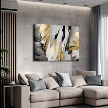 Framed Canvas Wall Art Decor Abstract Style Painting, Gold And Silver Color Painting Decoration For Office Living Room, Bedroom Decor-Ready To Hang - 彩色 - 查看 5