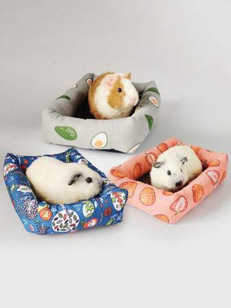 1pc/2pcs S/M Fruit Print Canvas Durable Scratch-Resistant Hamster Nest Mat, Not Machine Washable, Suitable For Small Pets Squirrel Chinchilla Sleeping Bed, All Season