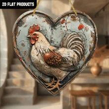 1 pieza Señal de madera plana en 2D de pollo (8 pulgadas x 8 pulgadas), regalo divertido para amigos, señal vintage, señal de madera retro, señal con forma de corazón, señal de granja de estilo rústico, adecuada para jardín, cueva de hombre, bar, club, decoración de pared de granja, decoración del hogar, decoración exterior, sin cuerda dorada incluida - Multicolor - Ver 7