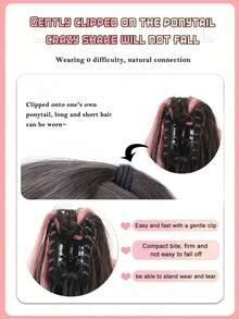 合成纖維14英寸黑色晕染粉色夾式卷曲馬尾辮 - Dark Brown - 查看 5